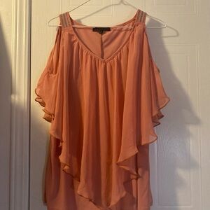 Atelier 29 Top Cold Shoulder Woman Size XL Blouse Sheer Strap Detail Pink